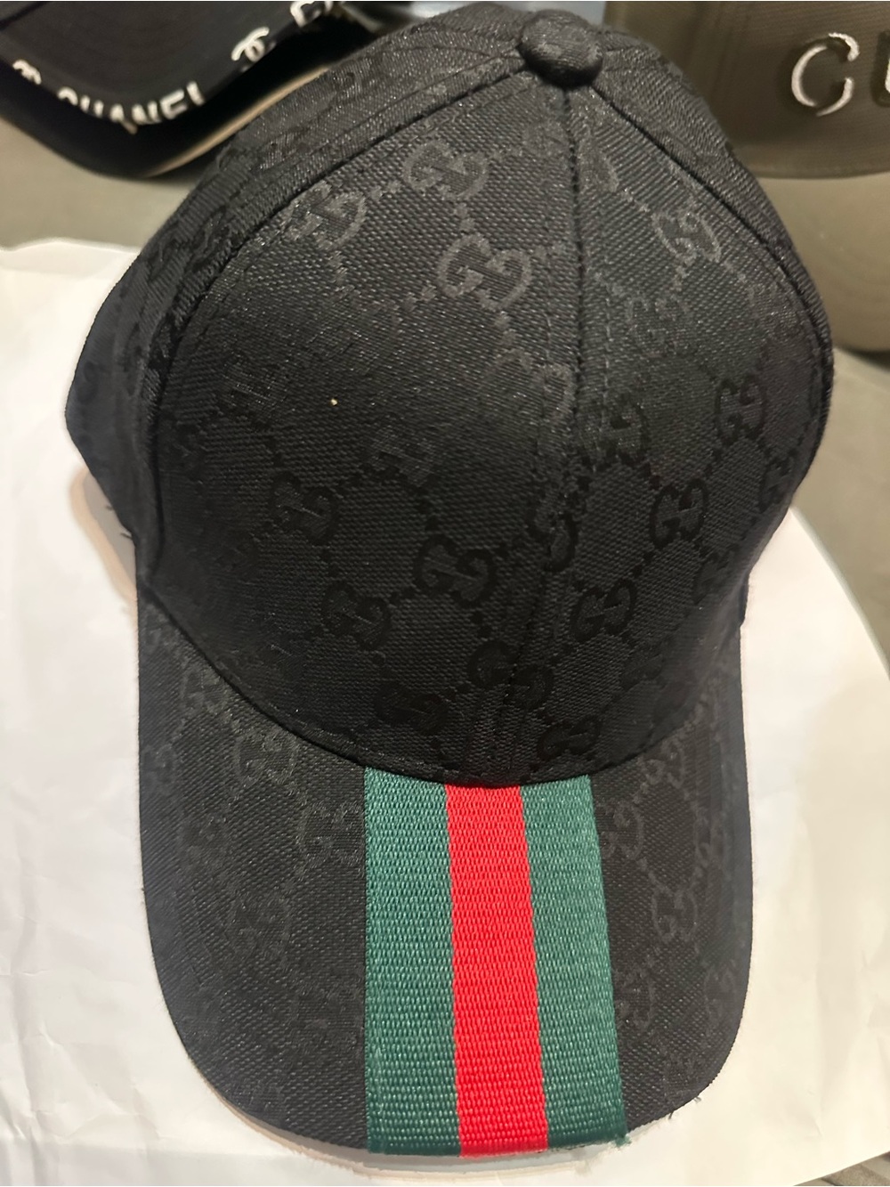 Gucci Black GG Logo Baseball Cap with White Interior Detailing